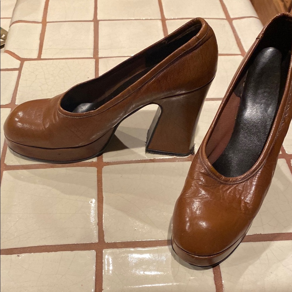 Vintage Brown Leather Platform Heels